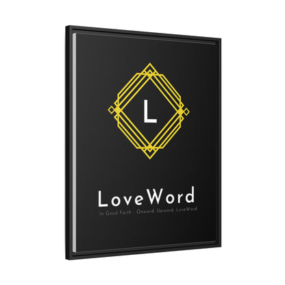 Framed Matte Canvas Art – LoveWord Gold Emblem on Black