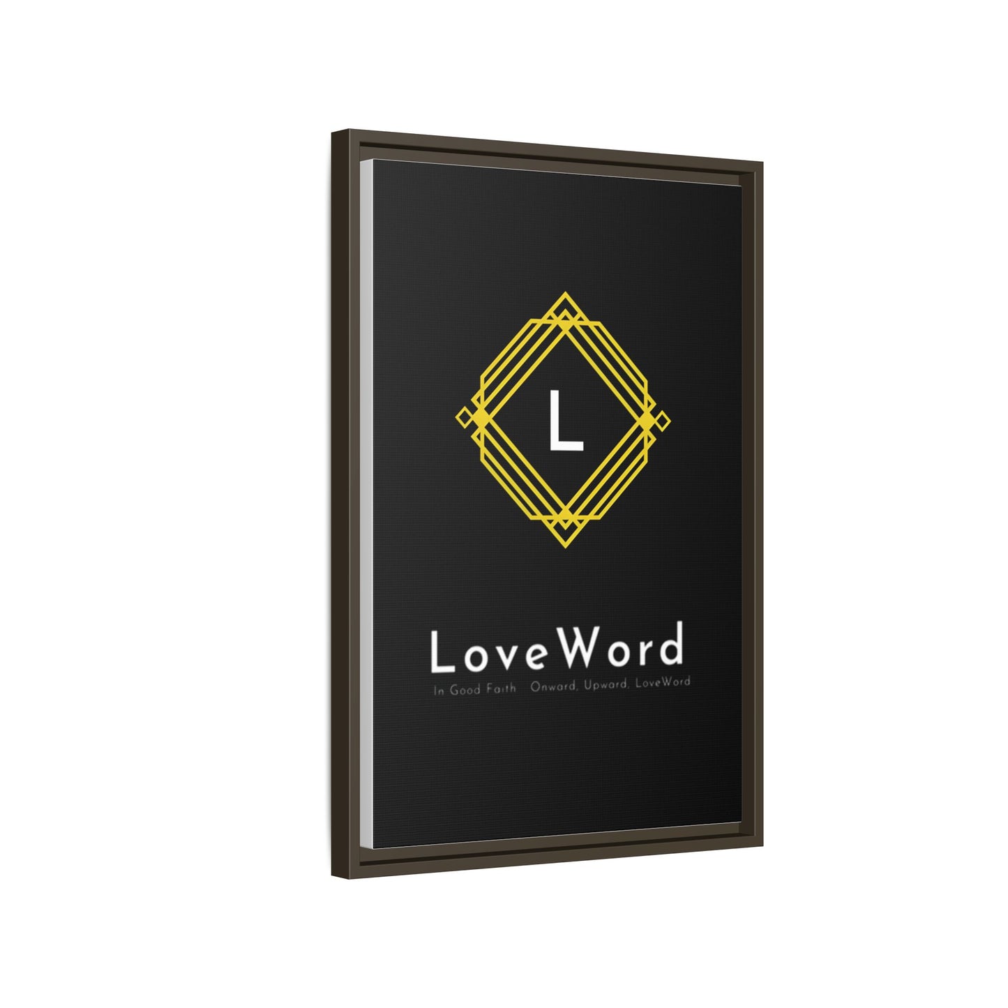 Framed Matte Canvas Art – LoveWord Gold Emblem on Black