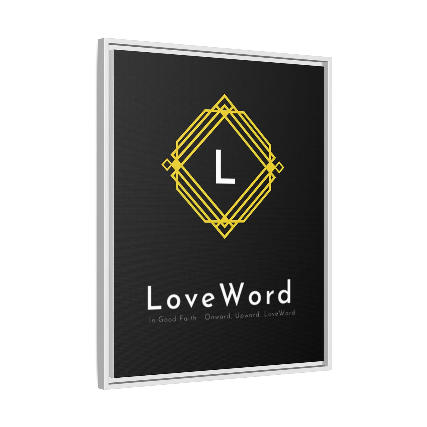 Framed Matte Canvas Art – LoveWord Gold Emblem on Black