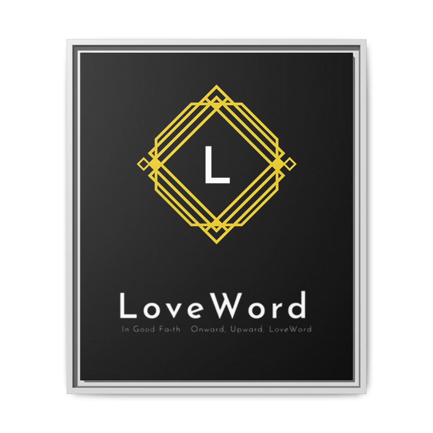Framed Matte Canvas Art – LoveWord Gold Emblem on Black
