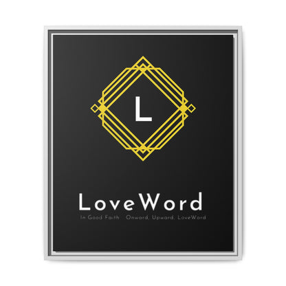Framed Matte Canvas Art – LoveWord Gold Emblem on Black