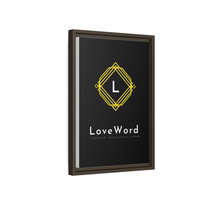 Framed Matte Canvas Art – LoveWord Gold Emblem on Black