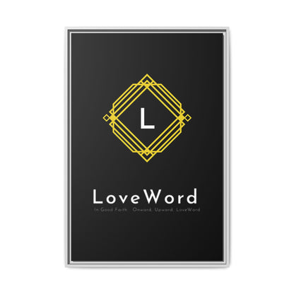 Framed Matte Canvas Art – LoveWord Gold Emblem on Black