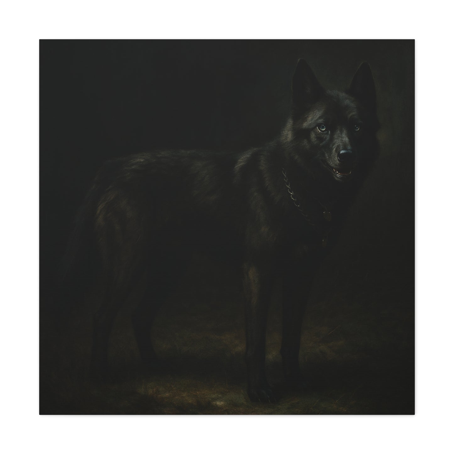 Odin – The Dark Majesty” Premium Poster Print, Black German Shepherd Canvas Wall Art — Dark Moody Animal Portrait
