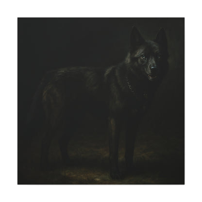 Odin – The Dark Majesty” Premium Poster Print, Black German Shepherd Canvas Wall Art — Dark Moody Animal Portrait