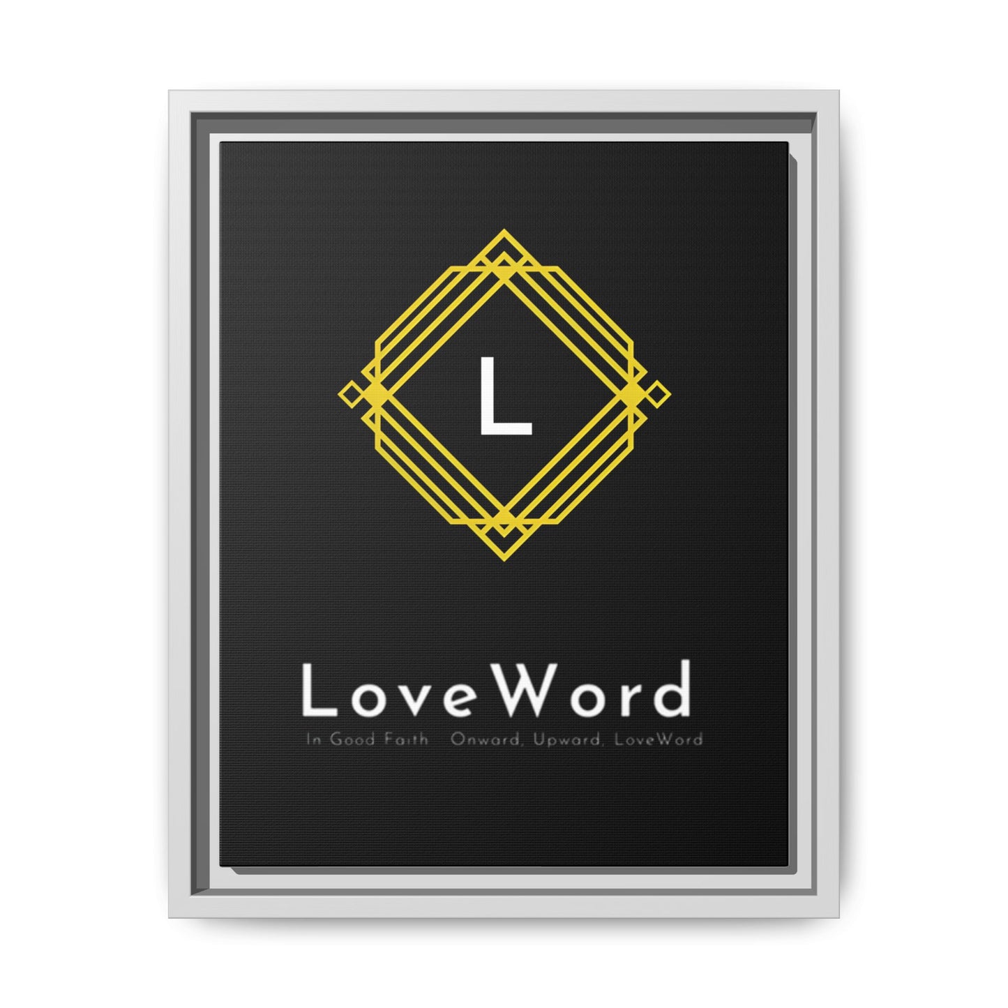 Framed Matte Canvas Art – LoveWord Gold Emblem on Black