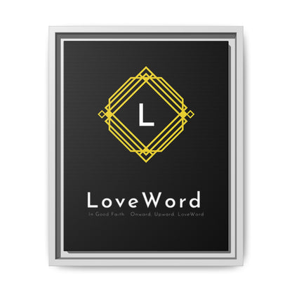 Framed Matte Canvas Art – LoveWord Gold Emblem on Black