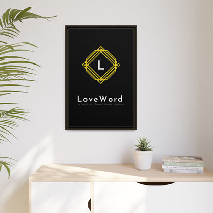 Framed Matte Canvas Art – LoveWord Gold Emblem on Black