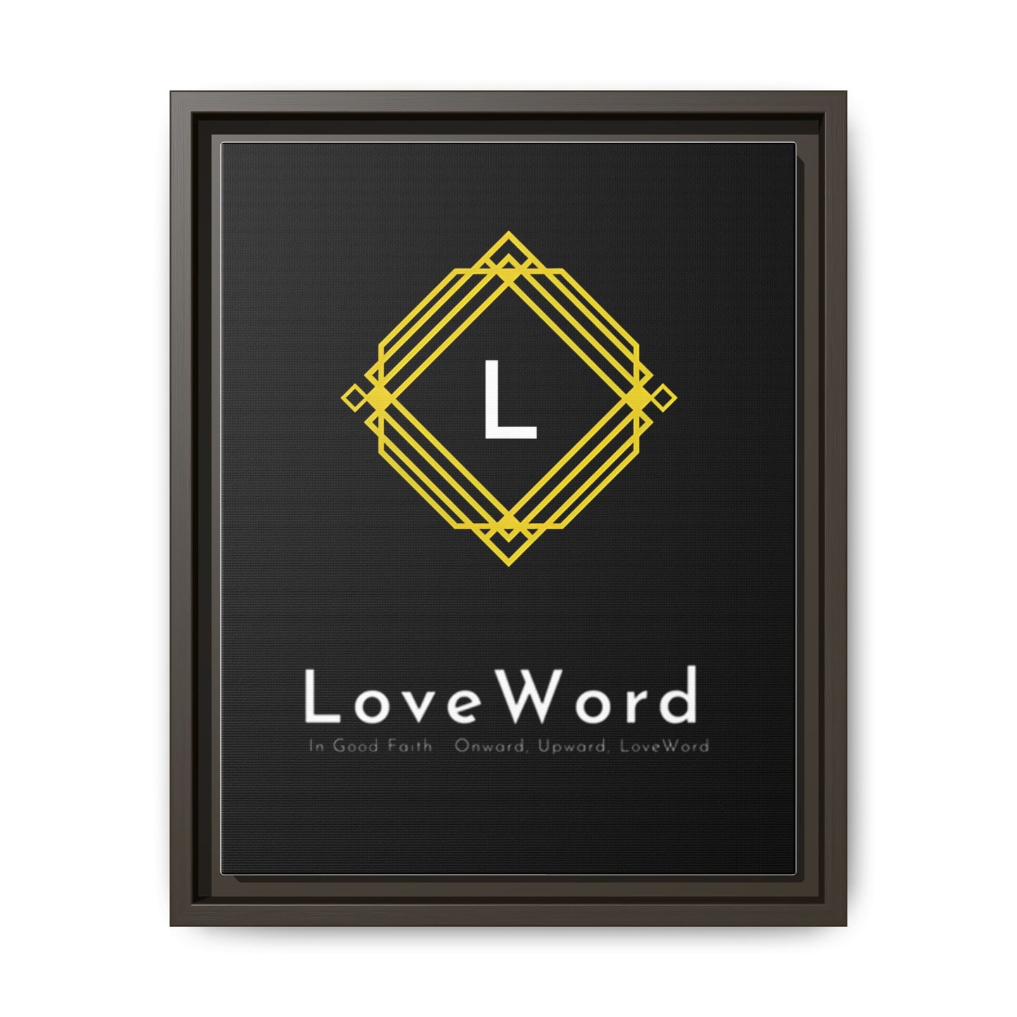 Framed Matte Canvas Art – LoveWord Gold Emblem on Black