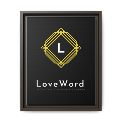 Framed Matte Canvas Art – LoveWord Gold Emblem on Black