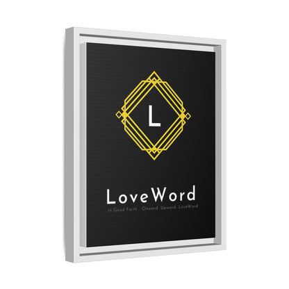 Framed Matte Canvas Art – LoveWord Gold Emblem on Black