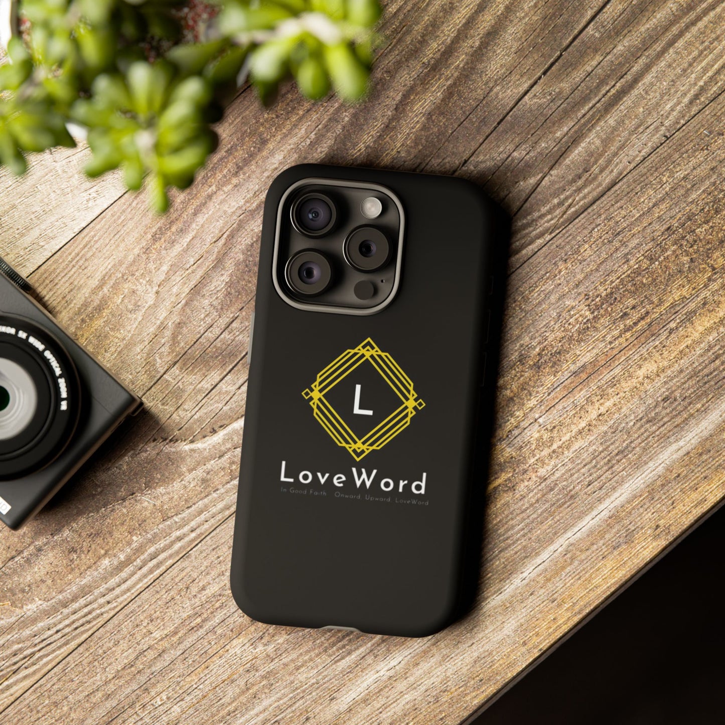 LoveWord Monogram Tough Phone Case — Black Protective iPhone Cover