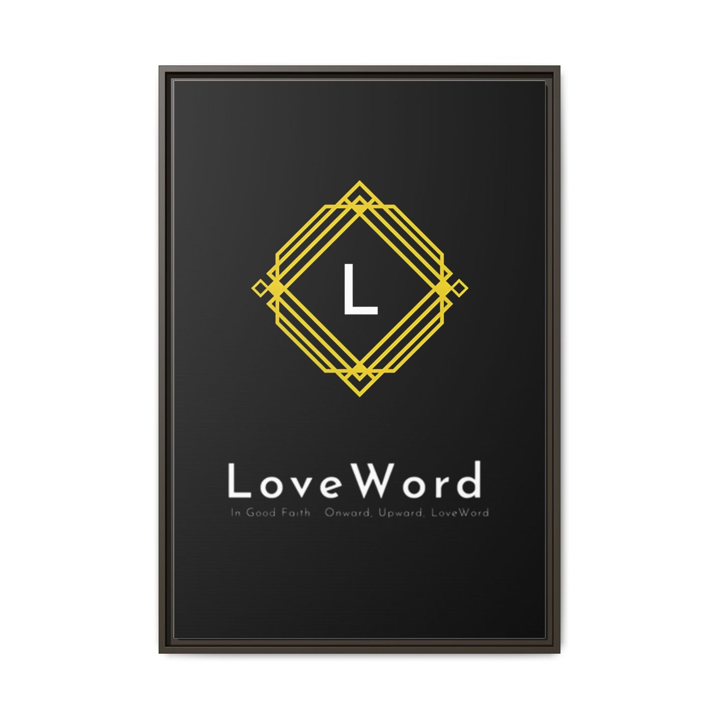 Framed Matte Canvas Art – LoveWord Gold Emblem on Black