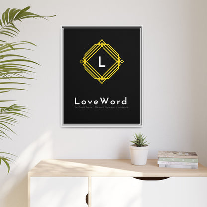 Framed Matte Canvas Art – LoveWord Gold Emblem on Black