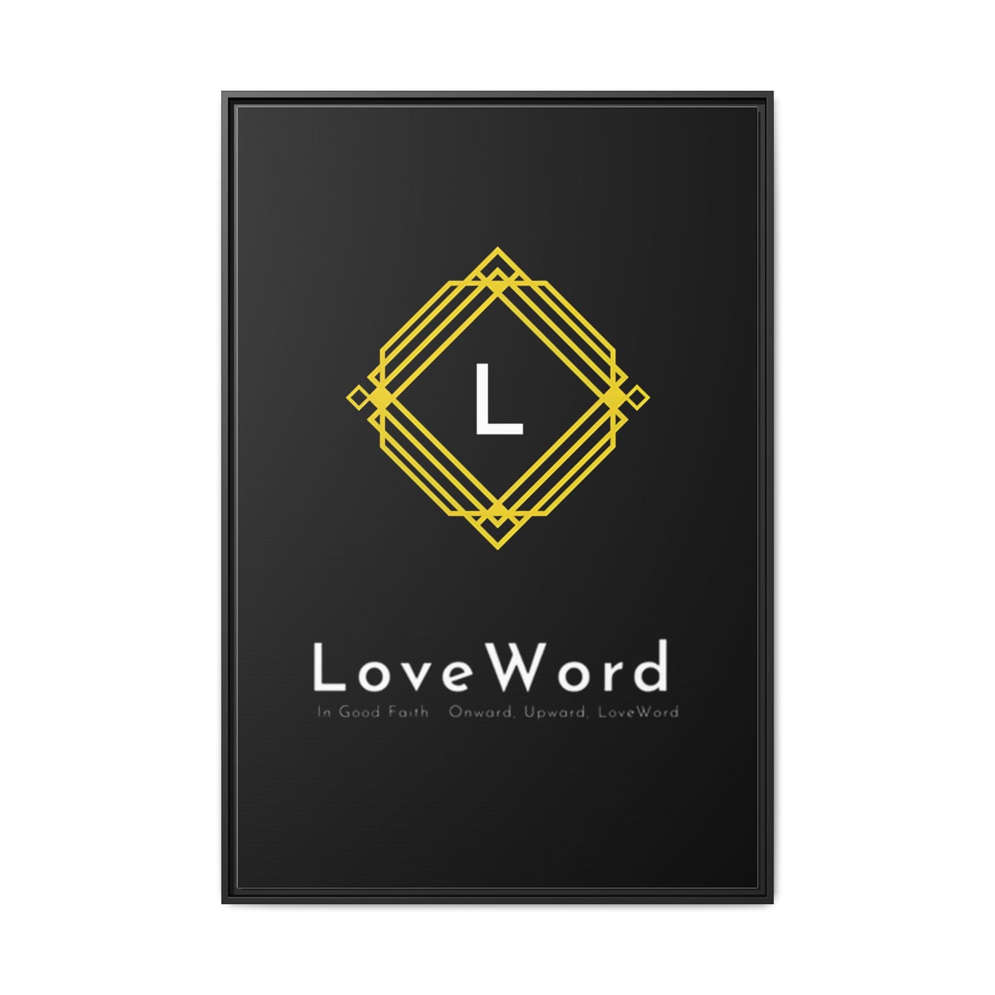 Framed Matte Canvas Art – LoveWord Gold Emblem on Black