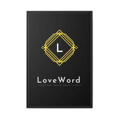 Framed Matte Canvas Art – LoveWord Gold Emblem on Black