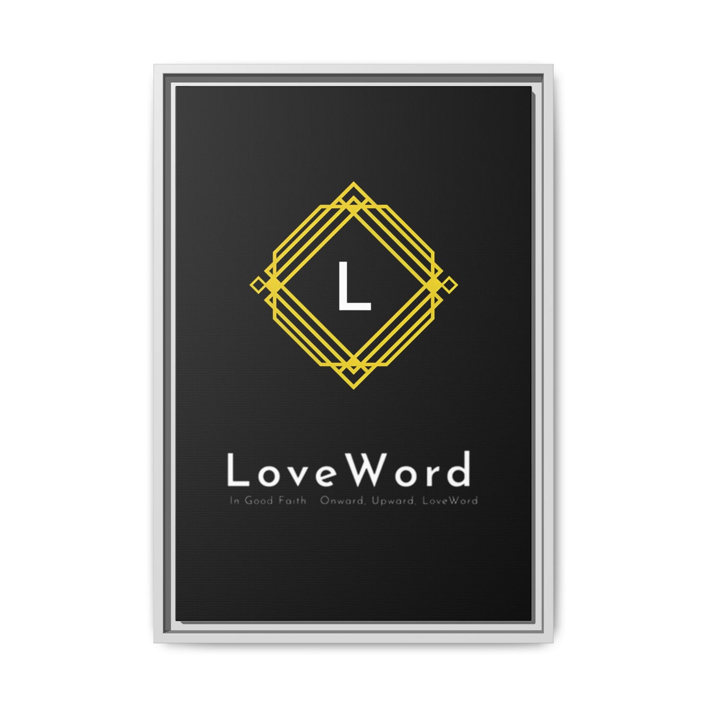Framed Matte Canvas Art – LoveWord Gold Emblem on Black