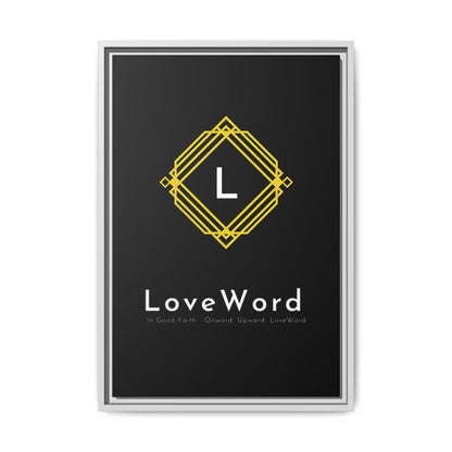Framed Matte Canvas Art – LoveWord Gold Emblem on Black