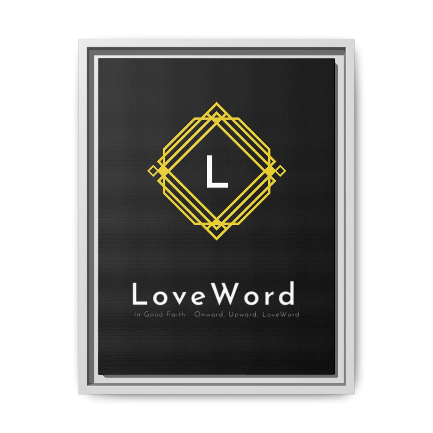 Framed Matte Canvas Art – LoveWord Gold Emblem on Black