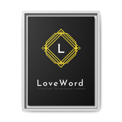 Framed Matte Canvas Art – LoveWord Gold Emblem on Black