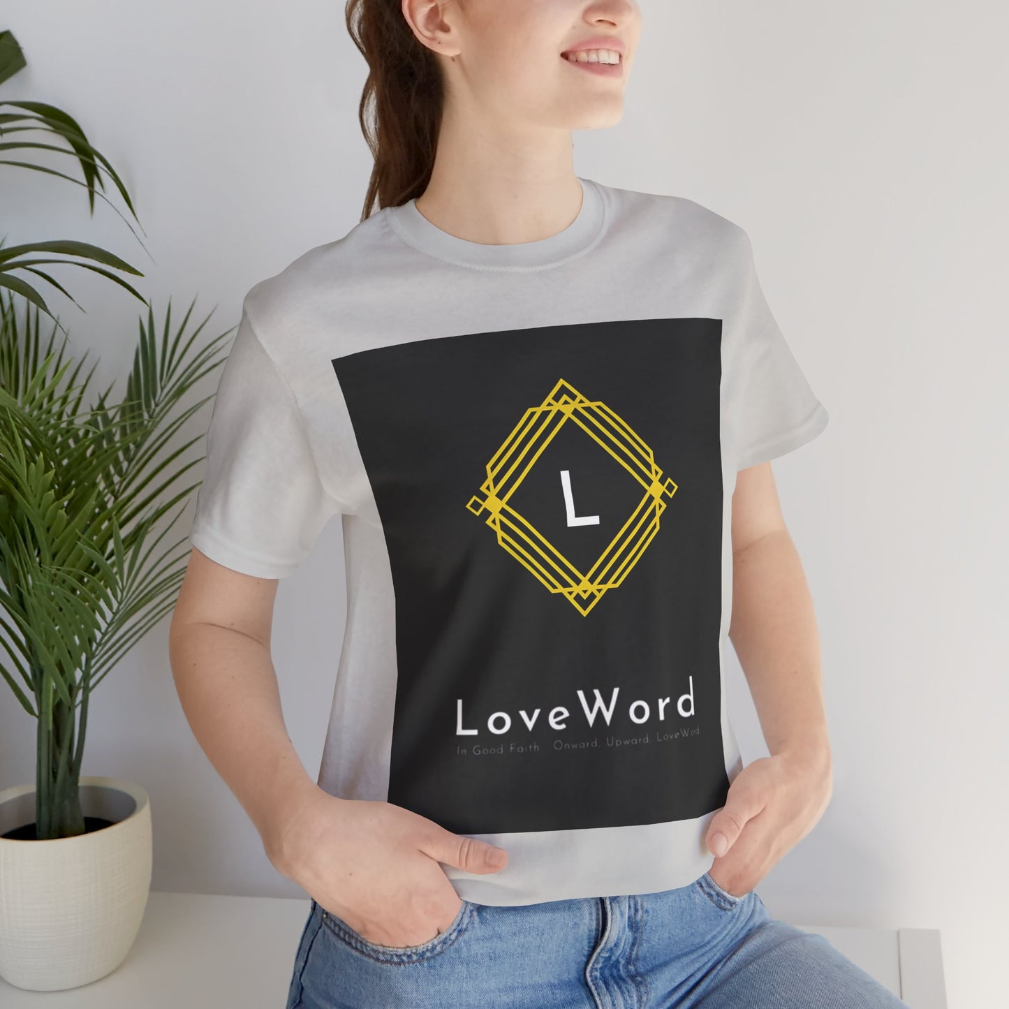 LoveWord Monogram Tee — Geometric Gold Emblem T‑Shirt