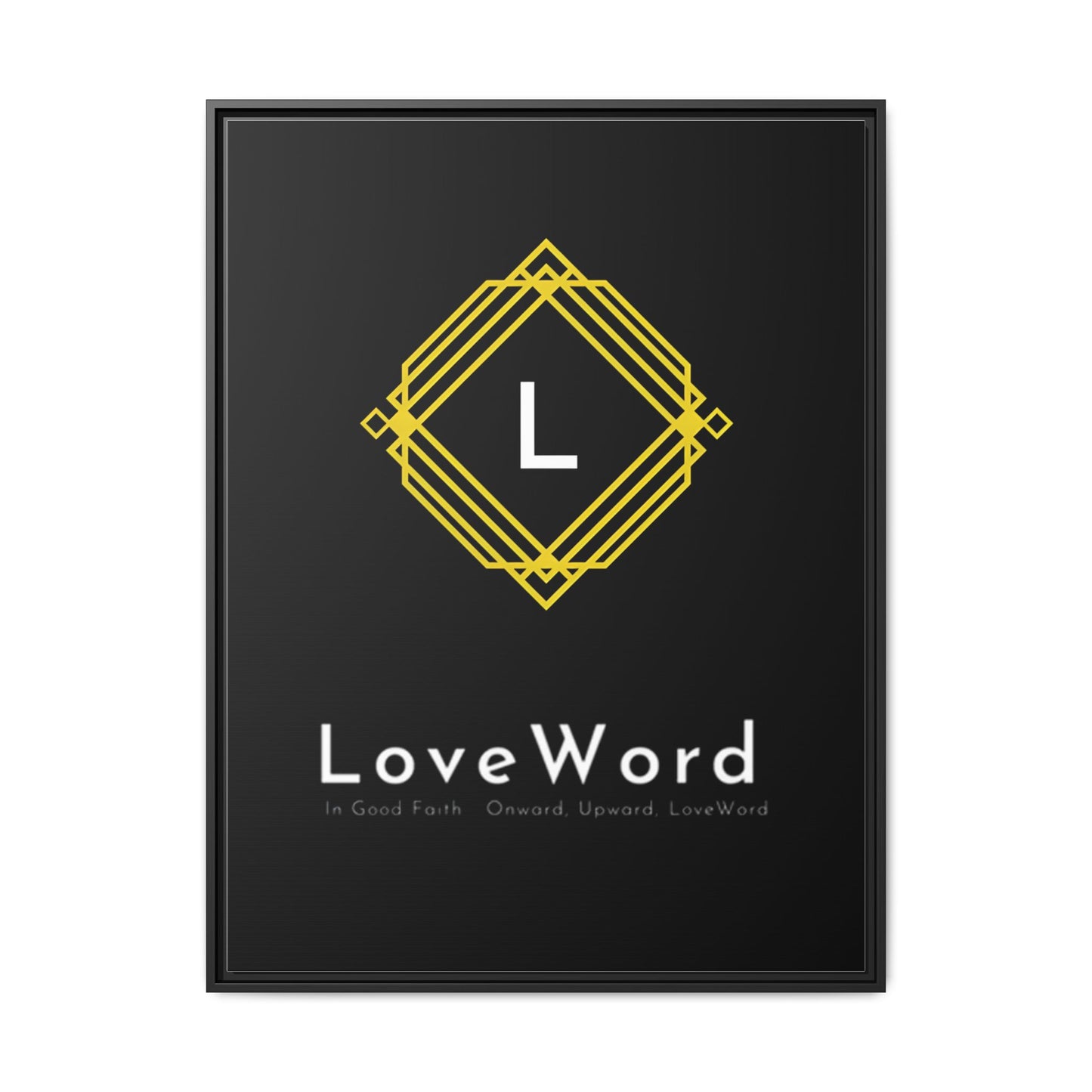 Framed Matte Canvas Art – LoveWord Gold Emblem on Black