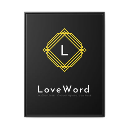 Framed Matte Canvas Art – LoveWord Gold Emblem on Black