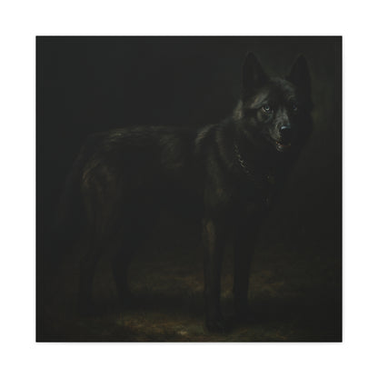 Odin – The Dark Majesty” Premium Poster Print, Black German Shepherd Canvas Wall Art — Dark Moody Animal Portrait
