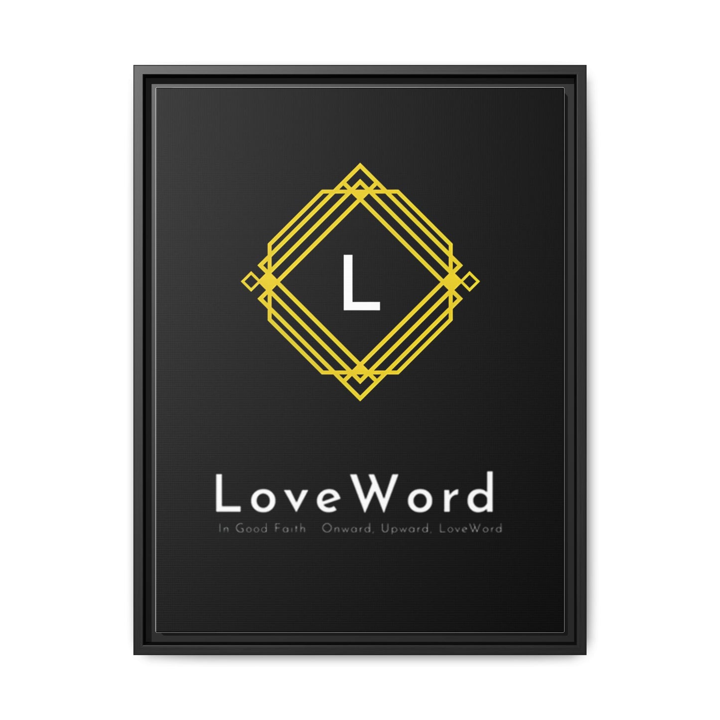 Framed Matte Canvas Art – LoveWord Gold Emblem on Black