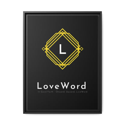Framed Matte Canvas Art – LoveWord Gold Emblem on Black