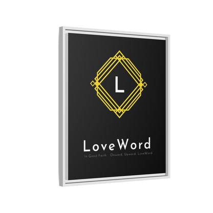 Framed Matte Canvas Art – LoveWord Gold Emblem on Black