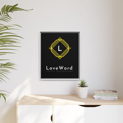 Framed Matte Canvas Art – LoveWord Gold Emblem on Black