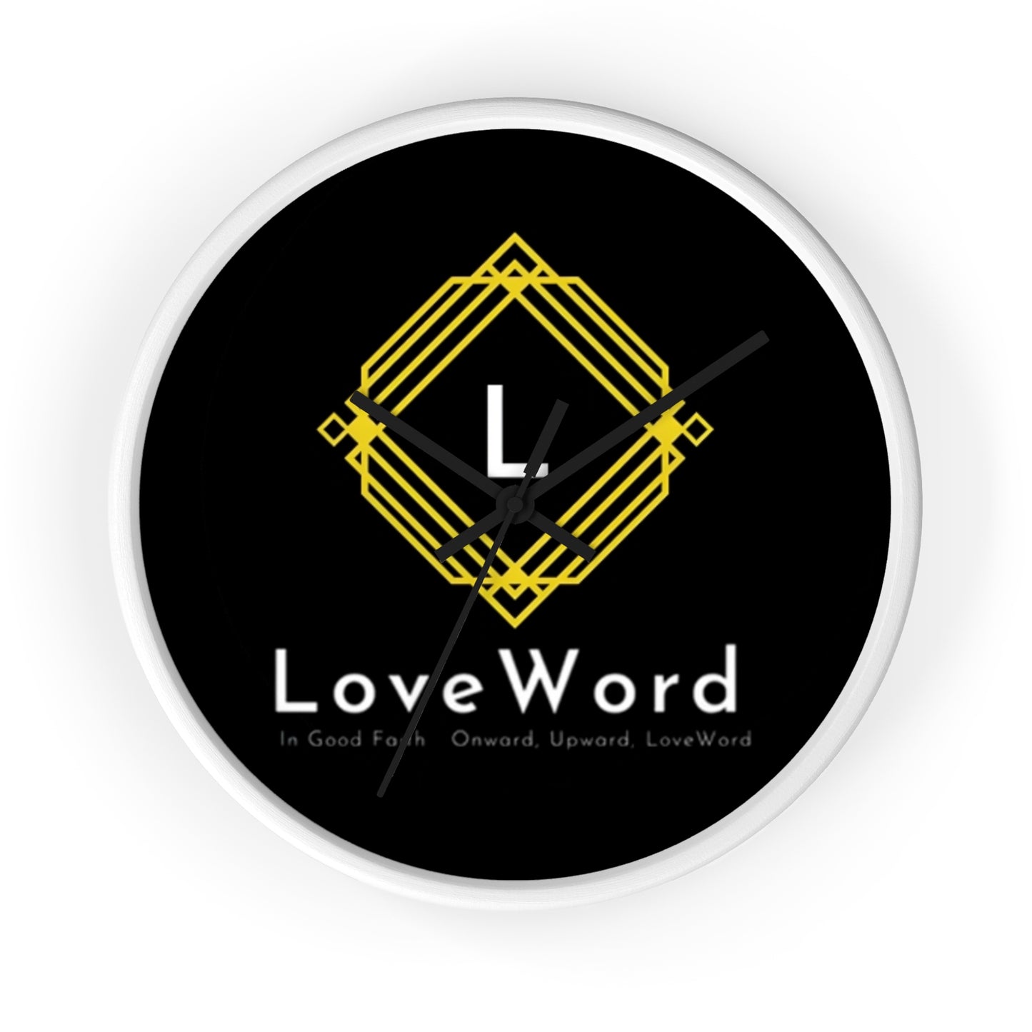 LoveWord Logo Wall Clock — Modern Black & Gold Decorative Clock