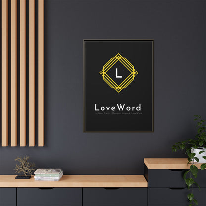 Framed Matte Canvas Art – LoveWord Gold Emblem on Black