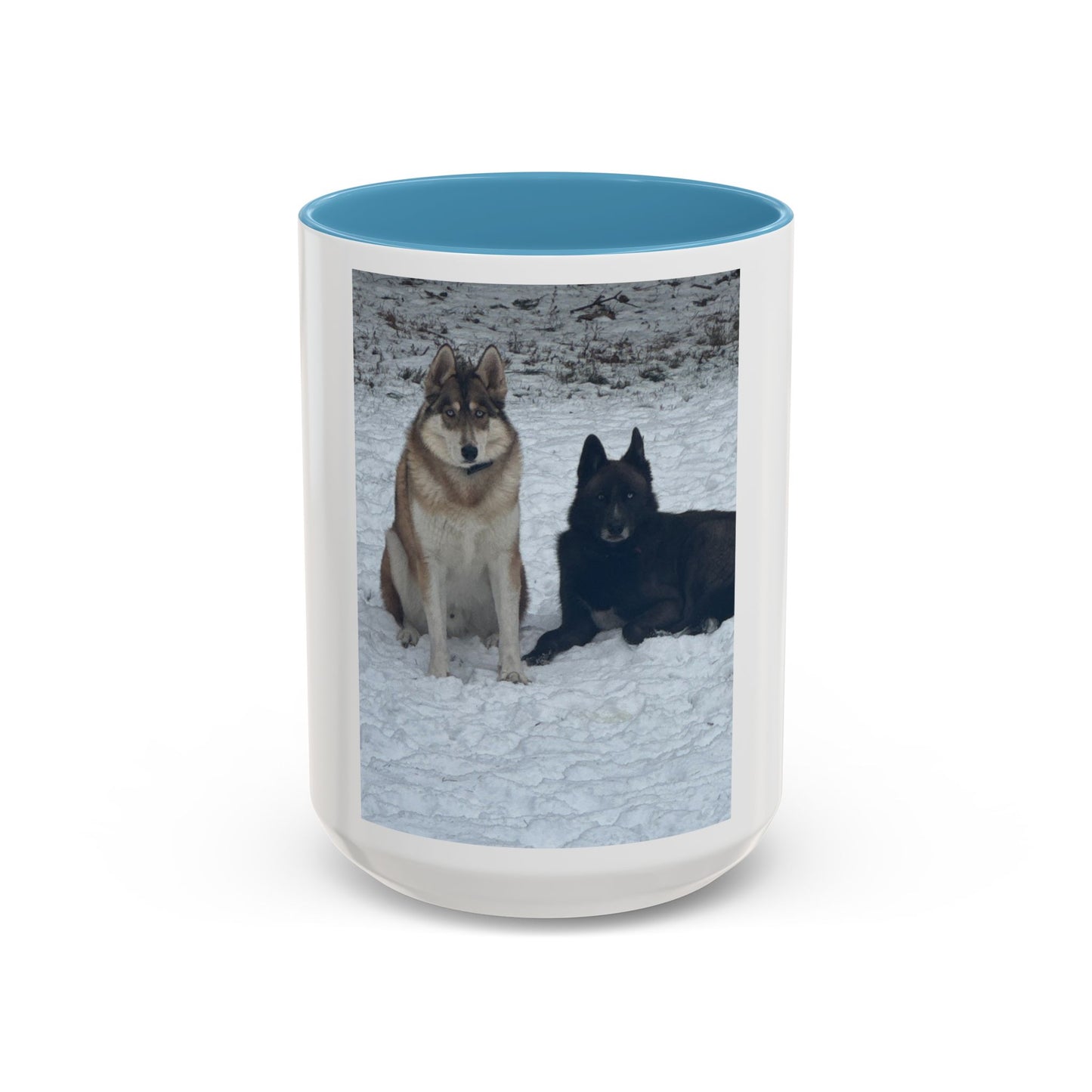 Wolf Pair Accent Coffee Mug  Photo Mug with Huskies in Snow (11/15 oz)