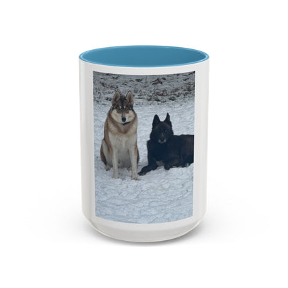 Wolf Pair Accent Coffee Mug  Photo Mug with Huskies in Snow (11/15 oz)