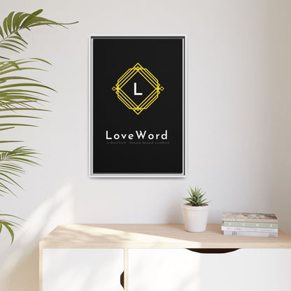 Framed Matte Canvas Art – LoveWord Gold Emblem on Black