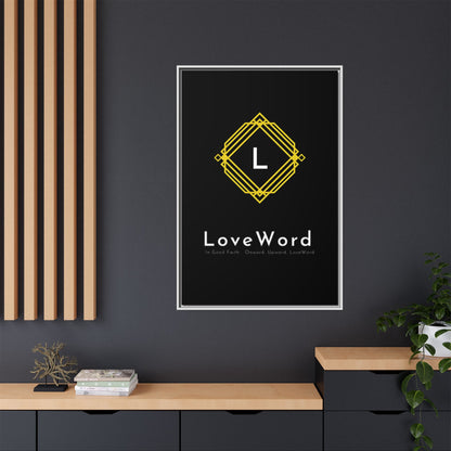 Framed Matte Canvas Art – LoveWord Gold Emblem on Black