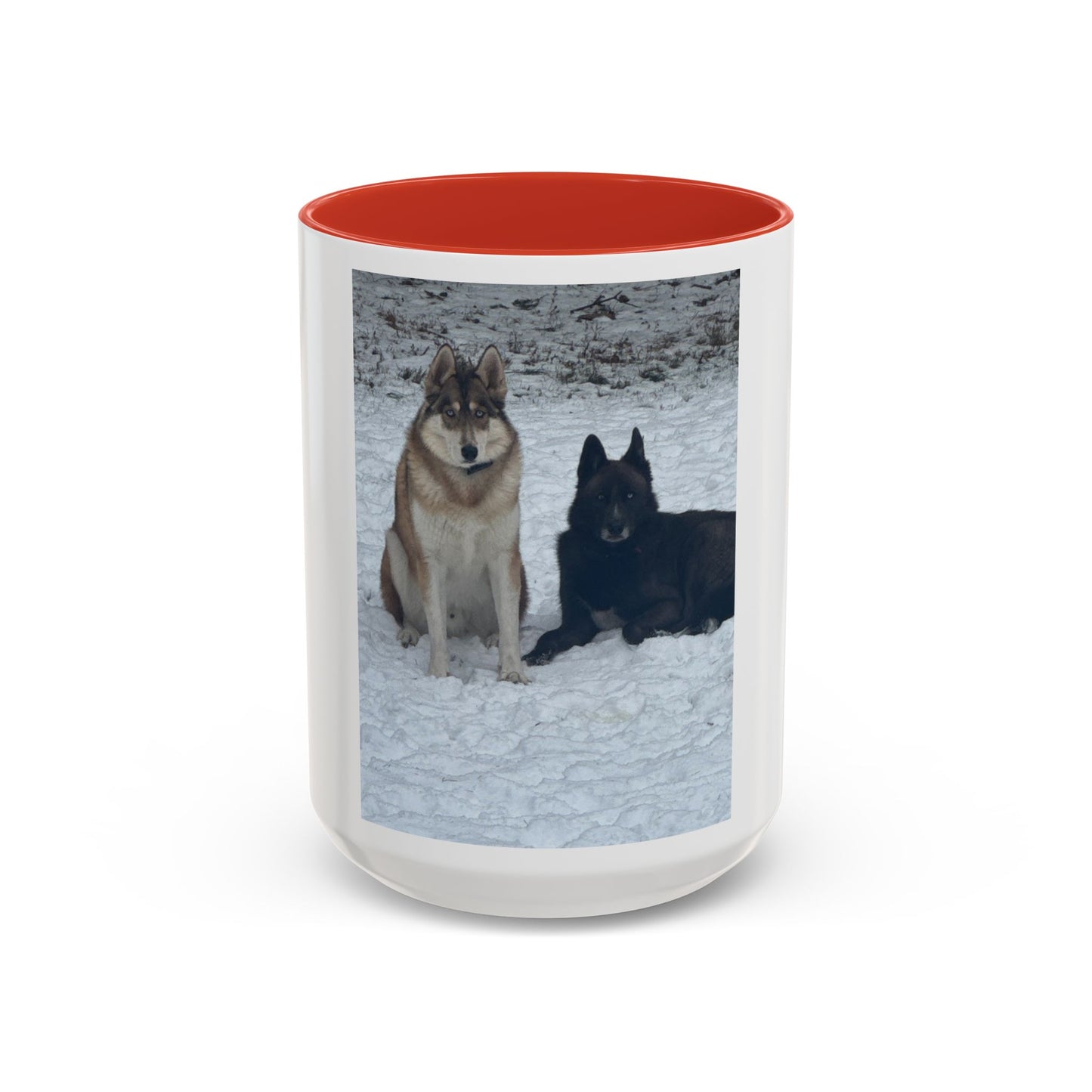 Wolf Pair Accent Coffee Mug  Photo Mug with Huskies in Snow (11/15 oz)