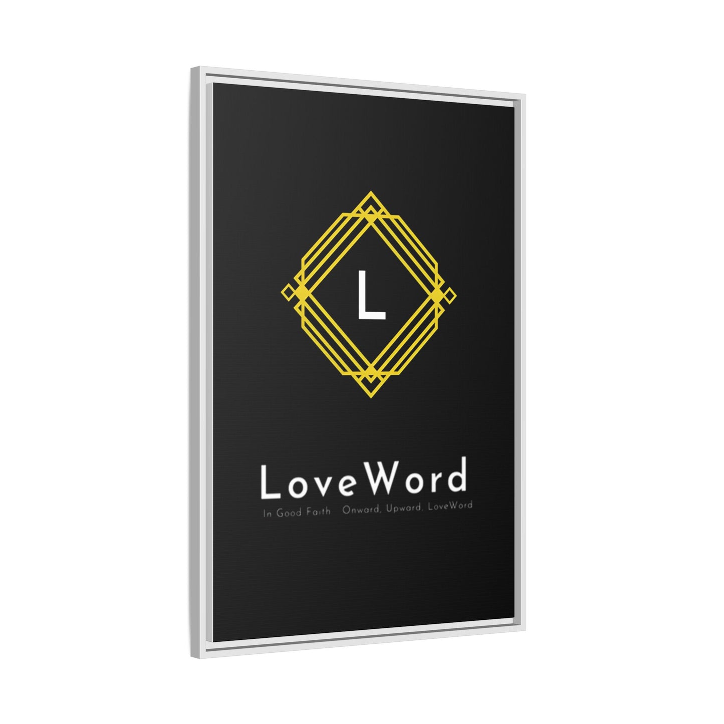 Framed Matte Canvas Art – LoveWord Gold Emblem on Black