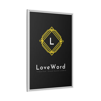 Framed Matte Canvas Art – LoveWord Gold Emblem on Black