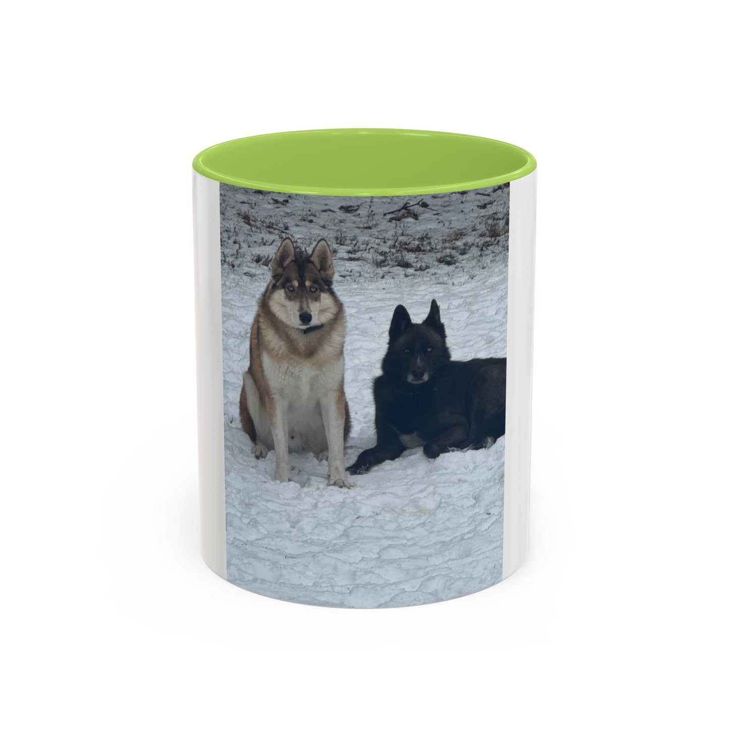 Wolf Pair Accent Coffee Mug  Photo Mug with Huskies in Snow (11/15 oz)