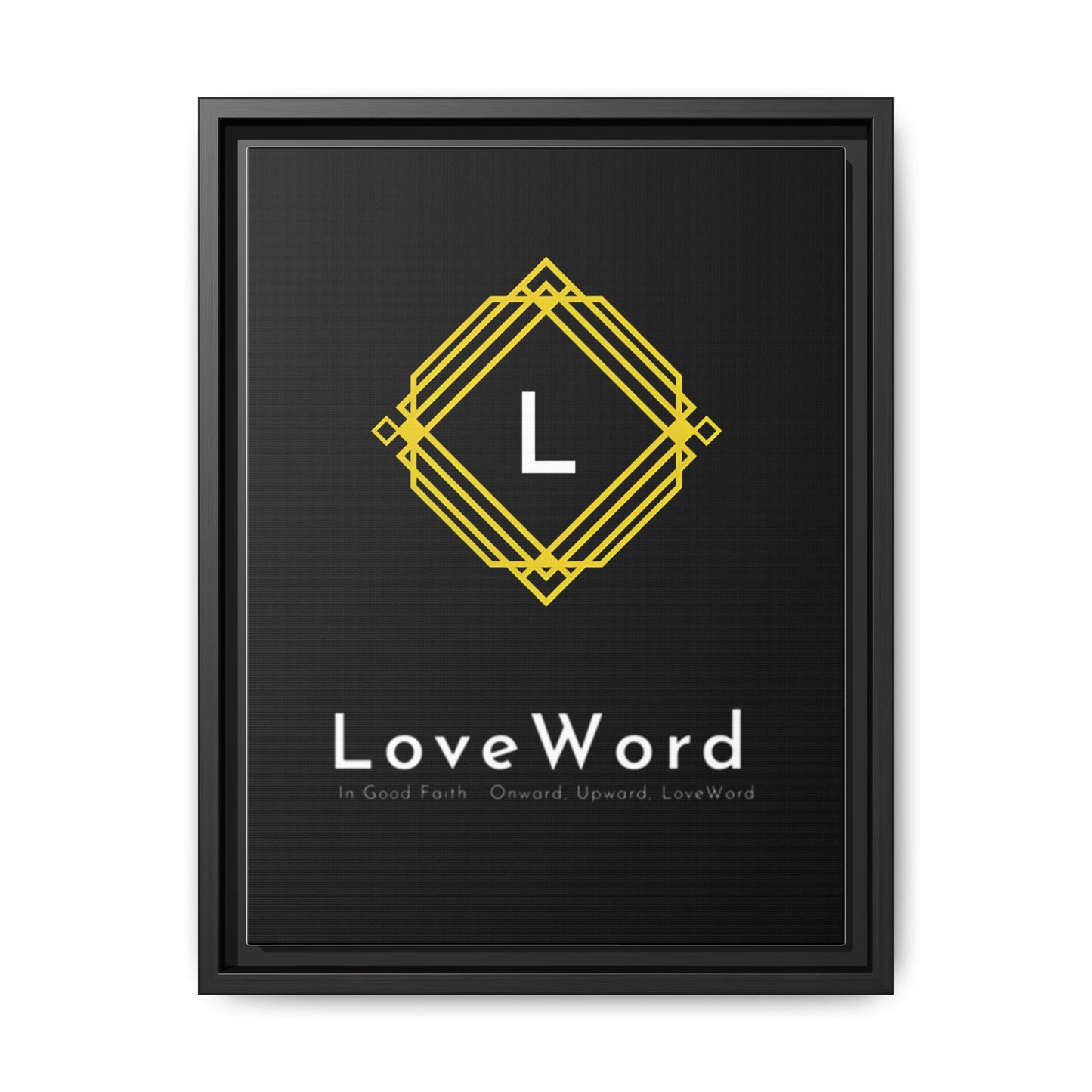 Framed Matte Canvas Art – LoveWord Gold Emblem on Black