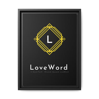 Framed Matte Canvas Art – LoveWord Gold Emblem on Black