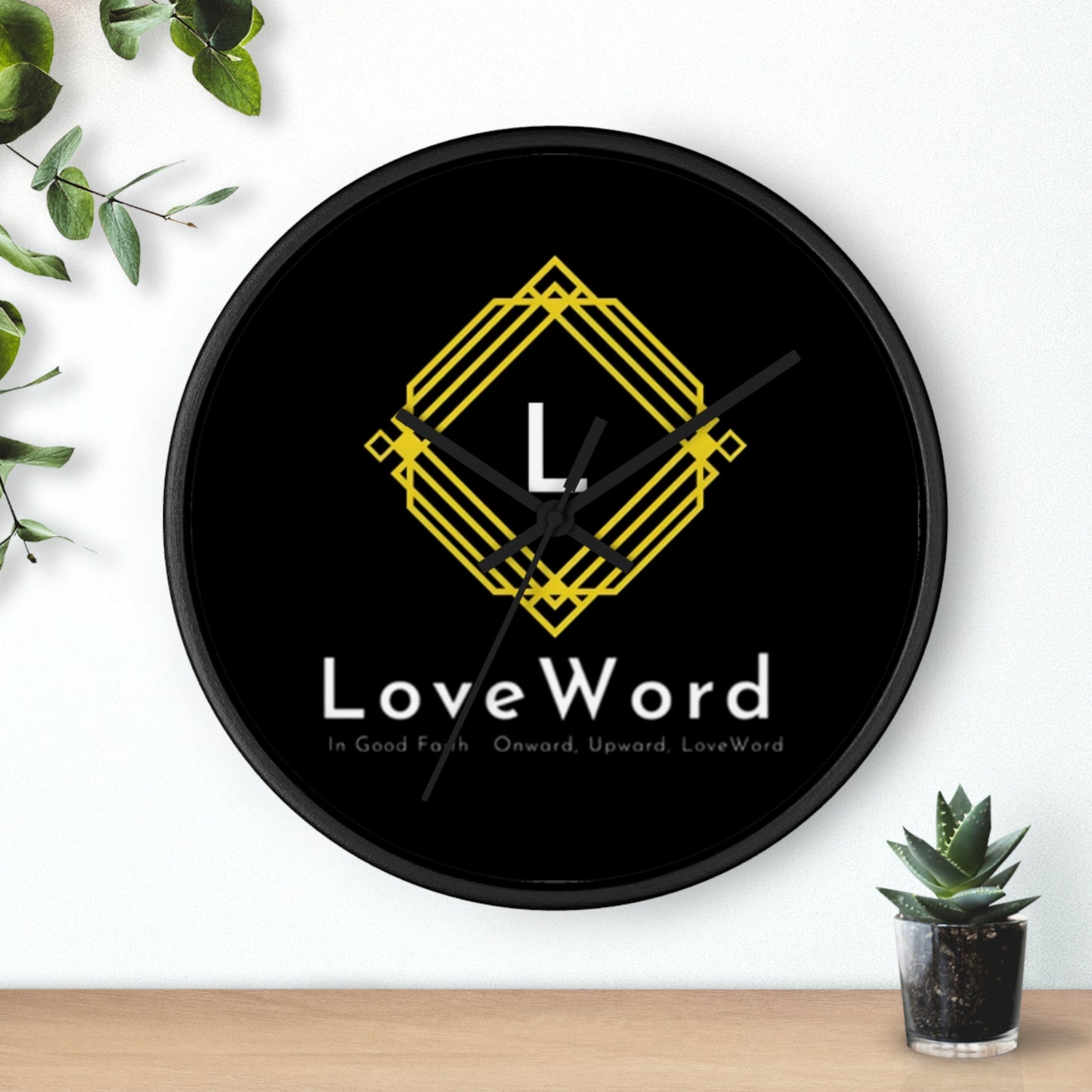 LoveWord Logo Wall Clock — Modern Black & Gold Decorative Clock