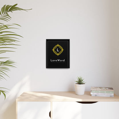 Framed Matte Canvas Art – LoveWord Gold Emblem on Black